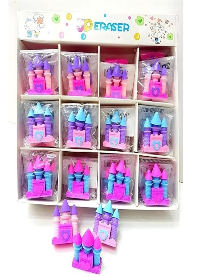 KHUSHA CREATIONS Princess Castle Eraser Set for Kids - Pack of 10 | Fun & Colorful Rubbers for School, Stationery Gift Set, Non-Toxic, Easy to Erase, Pookie Pastel Design, Birthday Return Gift,Kids Stationery Items - Image 1